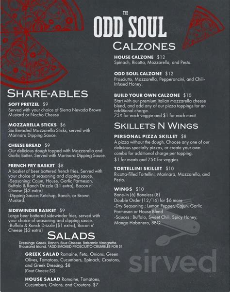 Online menu of THE ODD SOUL, SPRINGDALE .